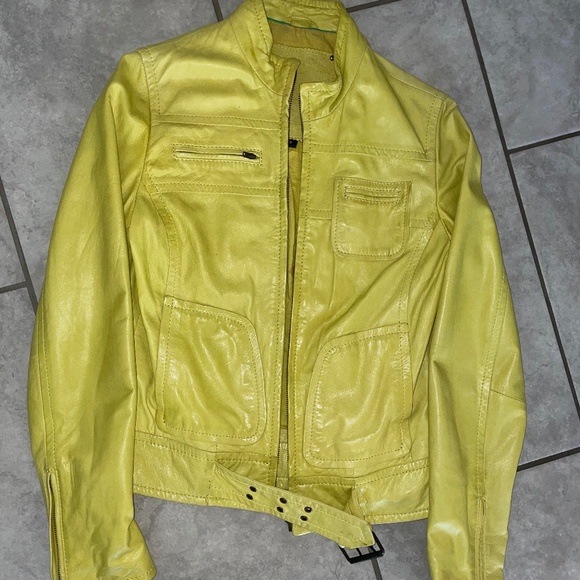 FOR JOSEPH Neon Yellow Soft Butter Leather Full-Zip Buckle Jacket Size S - Picture 15 of 15